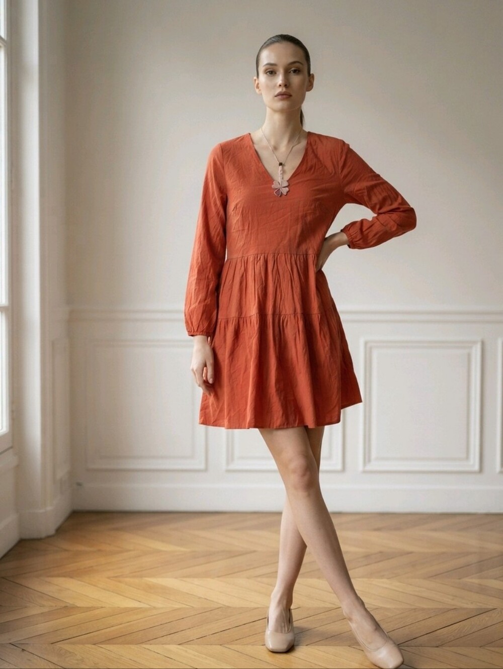 Fancyinn cotton blend dress. Burnt Orange. Size S